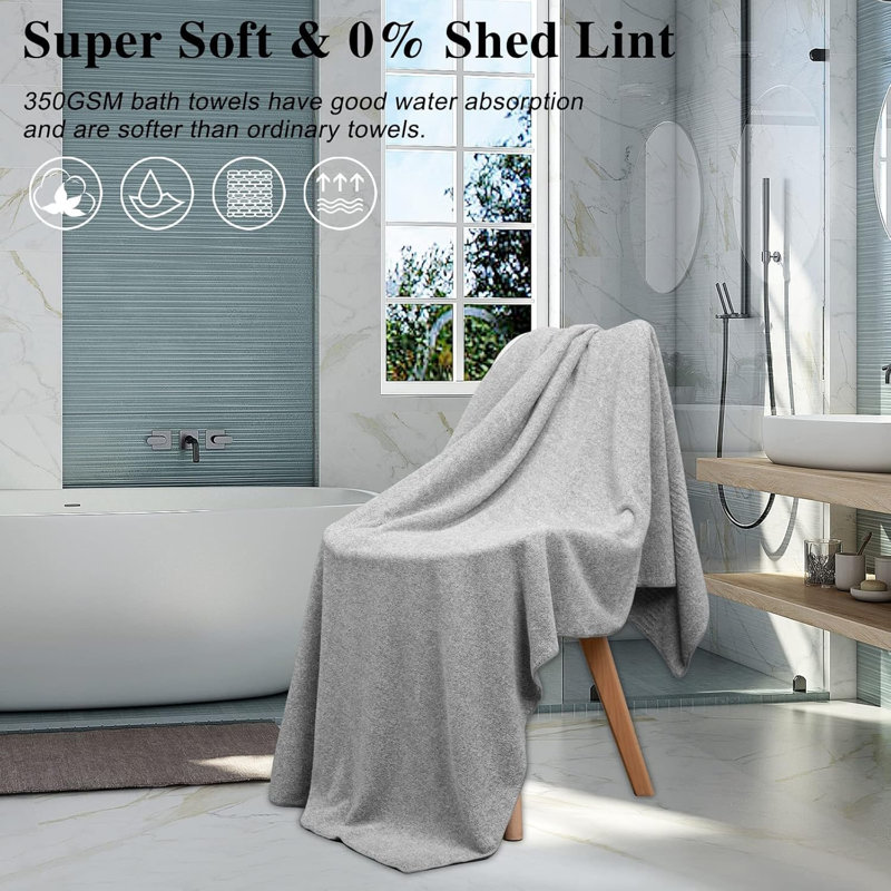  Extra Absorbent Quick Drying Lightweight Fiber 35*63 inches Large Bath Towel Set (Set of 2), Gray