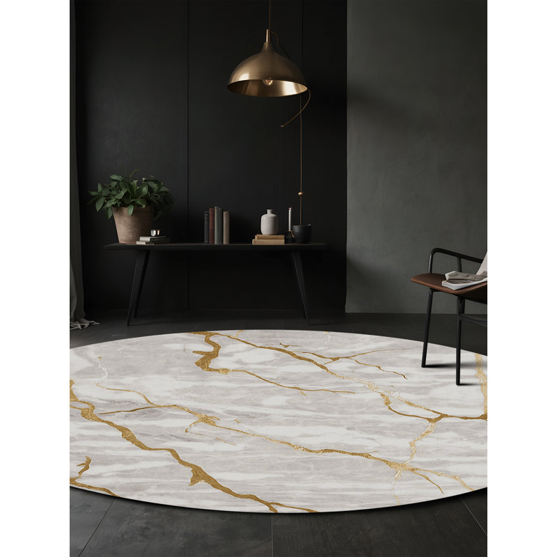 Machine Washable Gray Area Rug, Round 7'