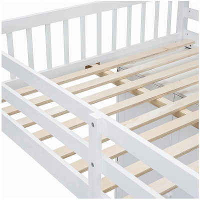 Lit superposé double avec garde-robe, tiroirs, blanc