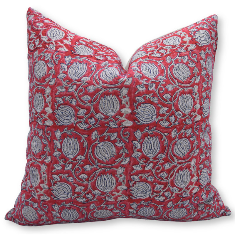 Housse de coussin Hand Hand Print, housse de coussin carrée 16 x 16, housse de canapé en lin décorative - 6KAMAL, Rouge