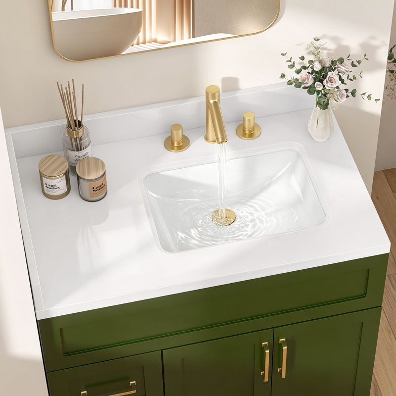L 36 po x P 22 po en pierre reconstituée avec comptoir de salle de bain lavabo simple à drain à droite et comptoir rectangulaire en céramique avec dosseret et dosseret en H 4 po