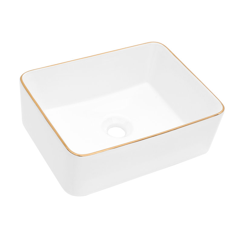 Modern Ceramic Rectangular 16X12 Inch Bathroom Vessel Sink White - Stain , Countertop Installing Design, Resistance, Mount