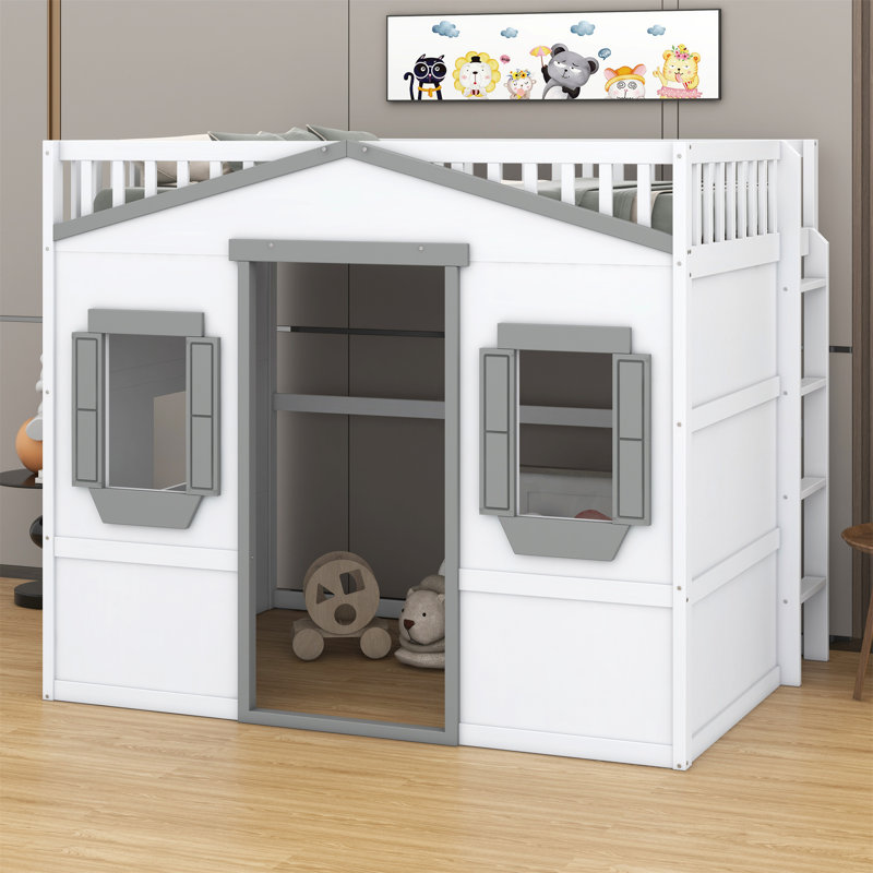 Lit mezzanine Abhir Kids, Blanc / gris, Full