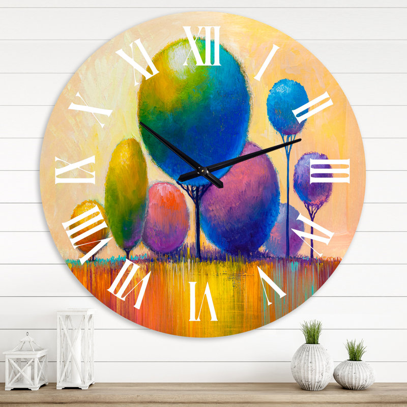 Horloge murale colorée avec arbres décoratifs colorés, Grand