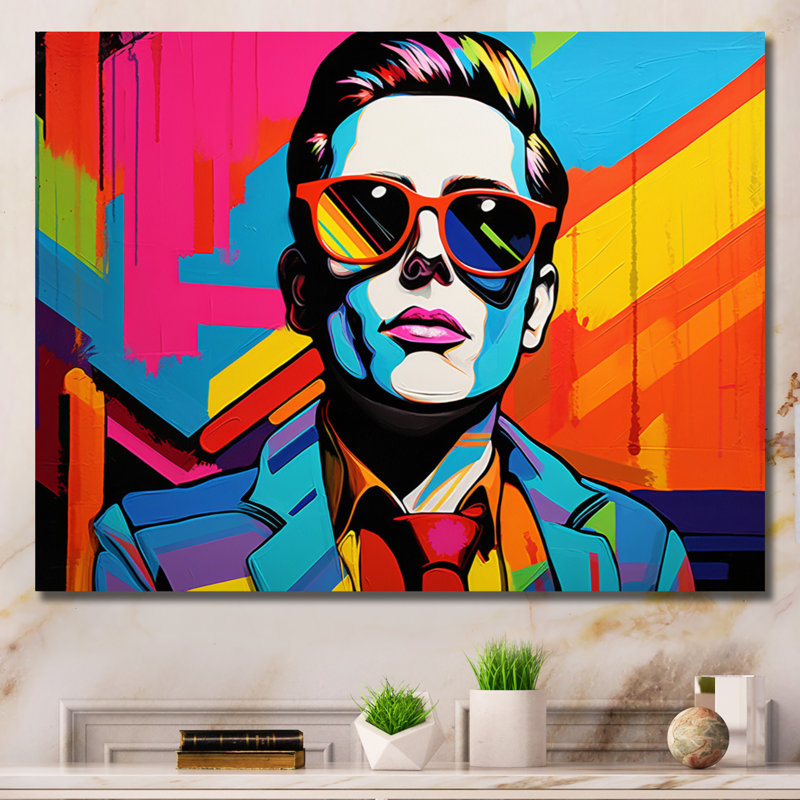 Pop Art, autoportrait II - gens, art mural, salon, H 24 po x l 32 po x P 1 po, Toile tendue
