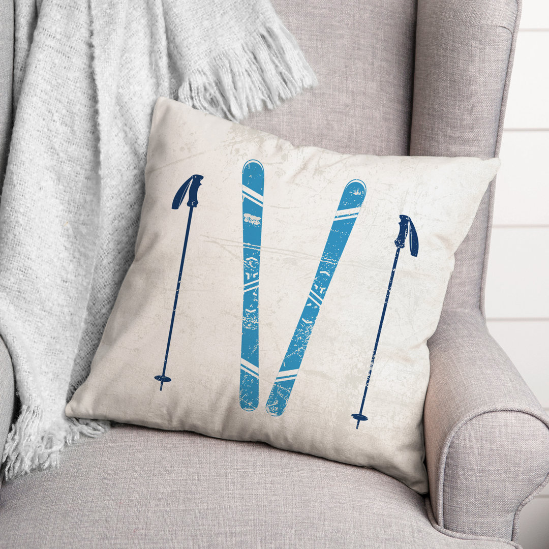 Let It Snow Skis Square Pillow Cover and Insert Designs Direct Creative Group