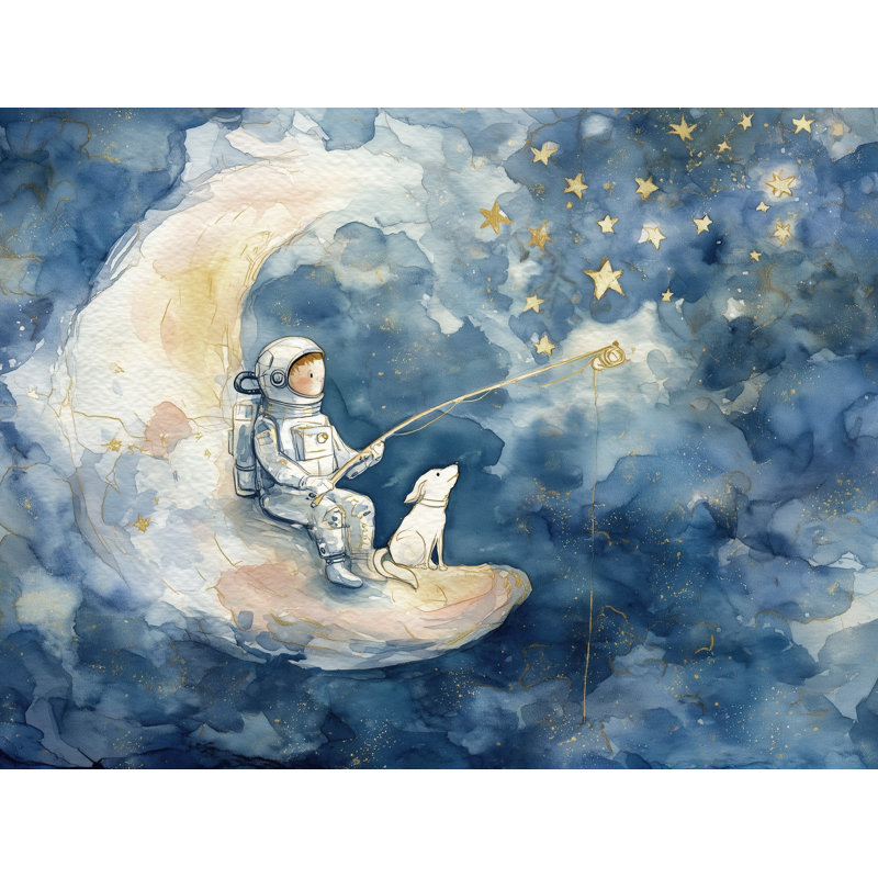 Panneau mural astronaute lune amovible étoiles, Non tissé, 140 po x 108 po