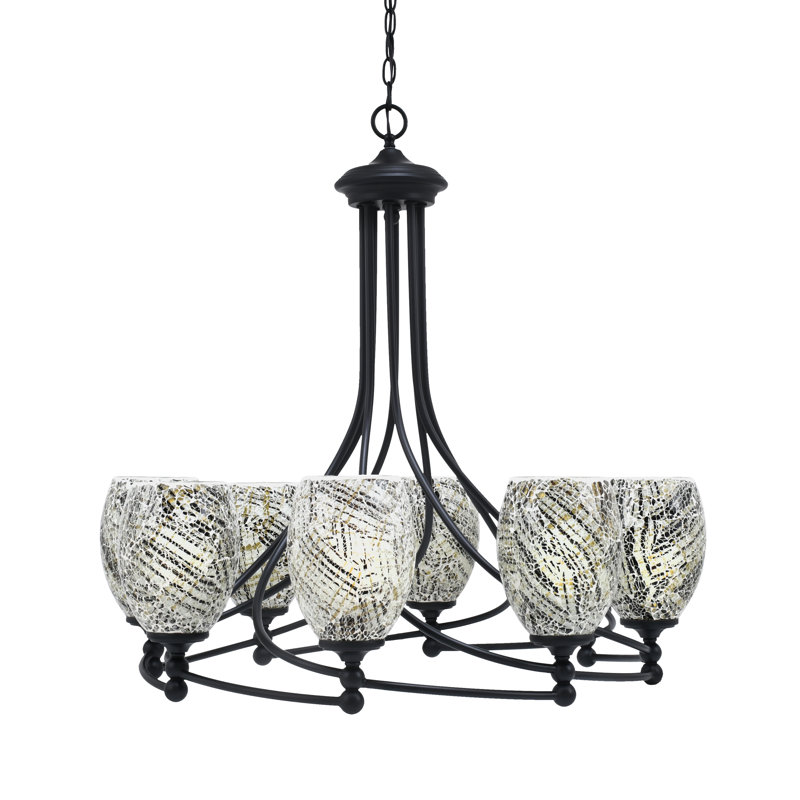 Lustre 8 lumières Sadea illustré avec verre de 5 po, Crème / noir, Noir mat