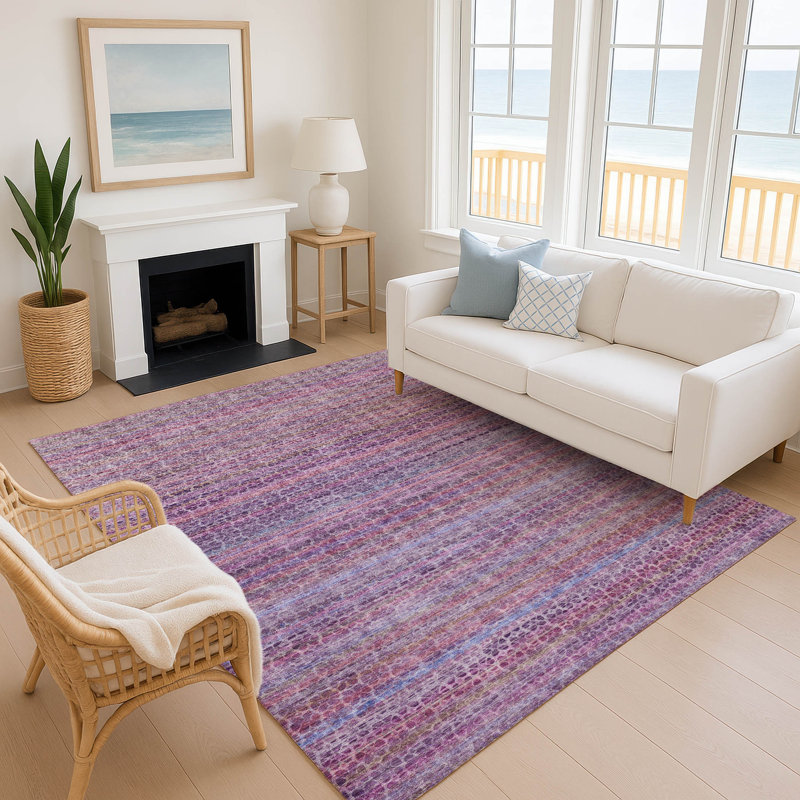 Premium Machine Washable Mayfield AMF2155 Striped Rug, Rectangle 5' x 7'6", Purple