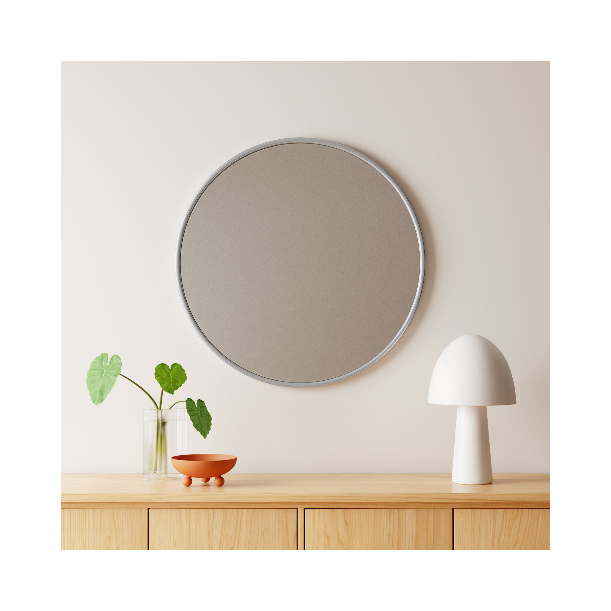 Sabine Metal Round Wall Mirror, Silver, 36" x 36"