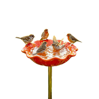 Ensemble de 3 piquets de jardin en métal avec bain d'oiseaux, abeille et papillon fait à la main, rouge, ensemble de 3 pièces