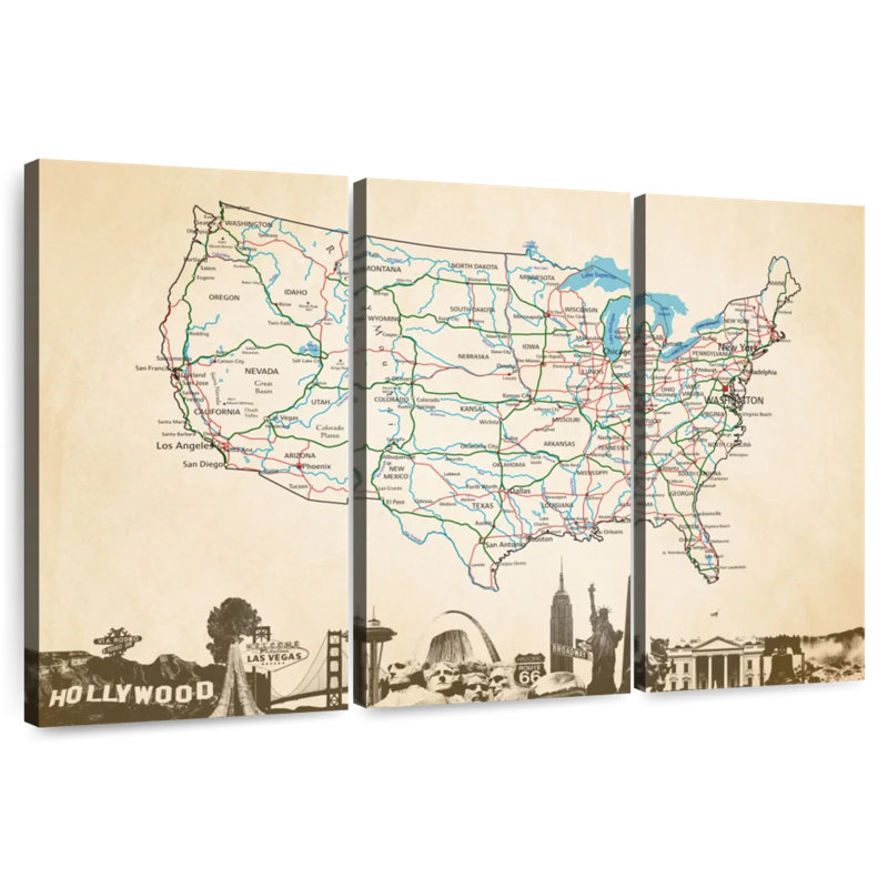 Aliaz Classic USA Map, 48" H x 74" W
