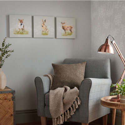 Art for the Home Set of 3 Green Woodland Animals Printed Canvas