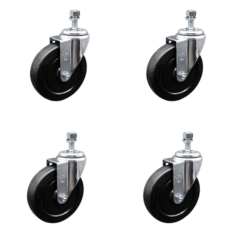 Rubber Wheel Swivel 10mm Threaded Stem Caster Set 2 Brakes SCC