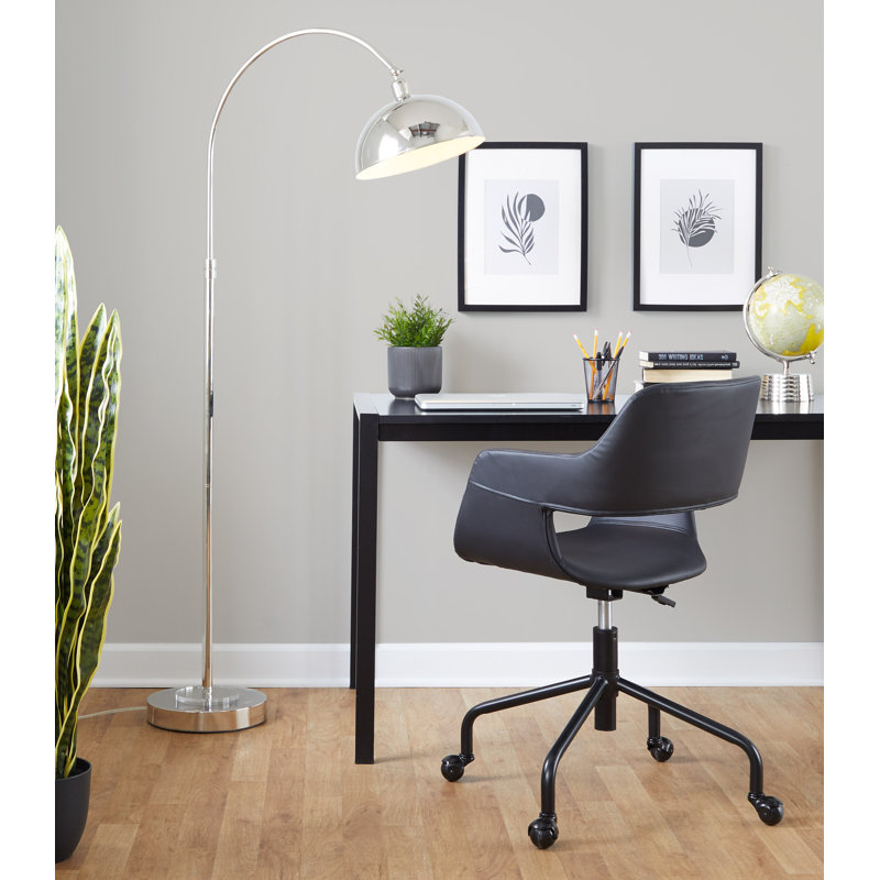 Contemporary Arched Metal Floor Lamp With Crystal Accents, Polished Nickel Finish, Dome Shade & Foot Switch, 60W