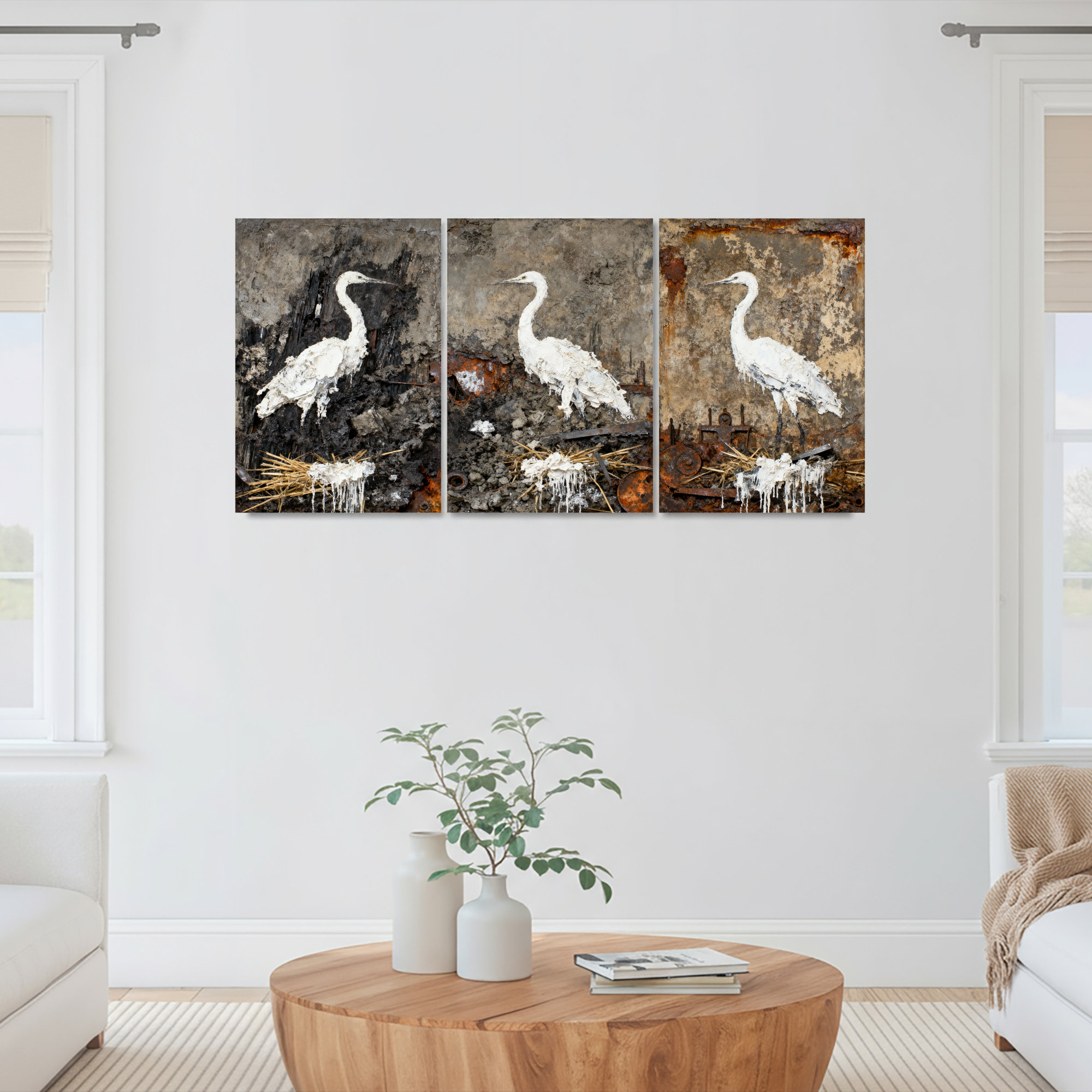 Winston Porter White Heron with Rustic Background Canvas Wrapped Wall ...