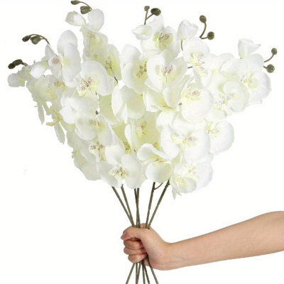 6 Phalaenopsis artificiels 26,7 po à longues tiges d'orchidées non tissées d'aspect véritable fleur artificielle pour grand vase Photographie européenne Accessoires de table de salle à manger Mariage Décoration extérieure