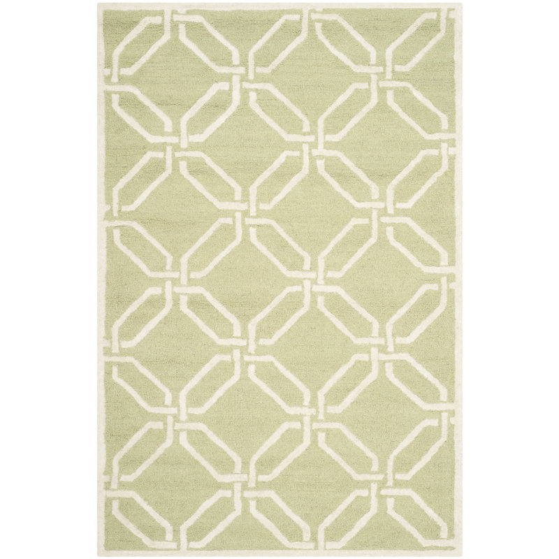 Lime and Ivory Hand-Tufted Wool Geometric 4' x 6' Rug