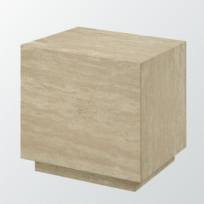Elegant Lomiel Beige Travertine End Table – Square Fixed Top with Natural Stone Finish for Modern Living Room