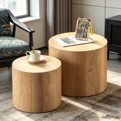 Ensemble de 2 tables basses gigognes en bois rond pour petits espaces, tables d'appoint modernes et durables pour le salon et la chambre à coucher