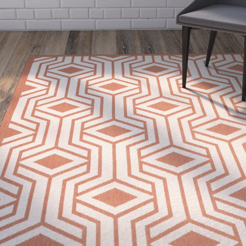 Soldado Looped Orange/Beige Indoor/Outdoor Rug, Rectangle 201 x 290 cm