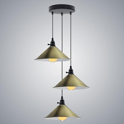 3-Light Cone Pendant Light – Industrial Kitchen Island Ceiling Fixture with Adjustable Height & E27 Bulbs
