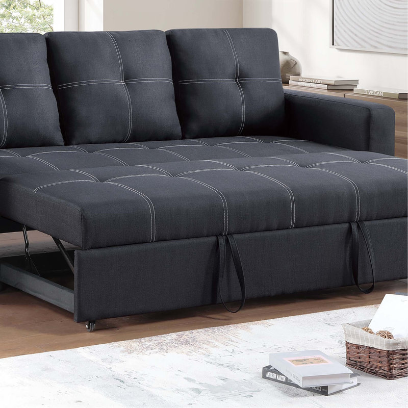 Canapé modulaire avec canapé-lit et canapé-lit capitonné en polyfibre noir