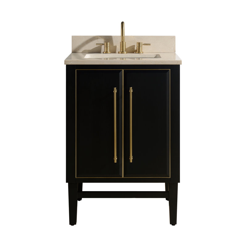 Mason 24" Single Bathroom Vanity with Carrara Marble Top, Carrara White, Matte Gold, Black