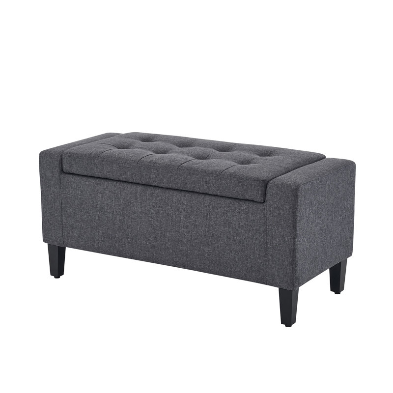 Luxury Crushed Velvet Ottoman Stool, Linen, Charcoal