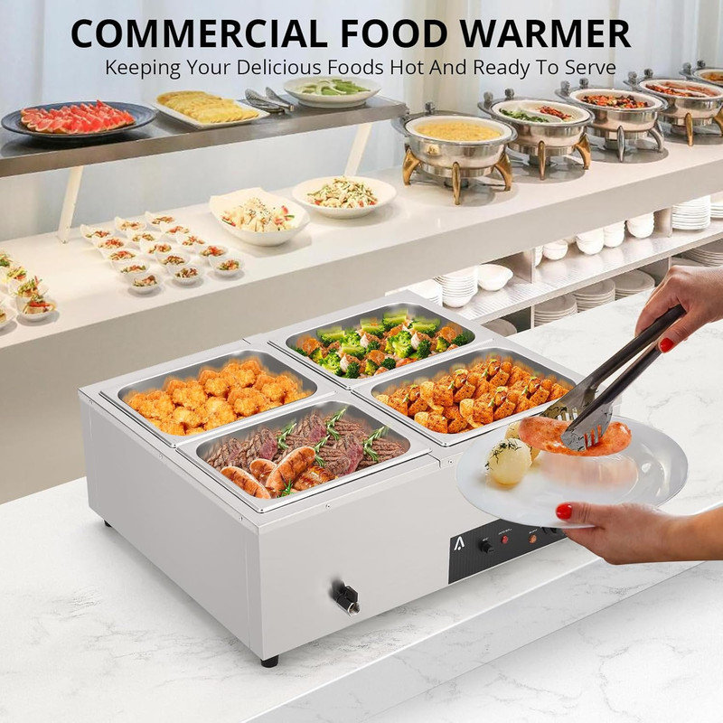 Chauffe-plats 12 pte x 4 en acier inoxydable, température réglable 86-185 ° F pour les buffets et les événements commerciaux