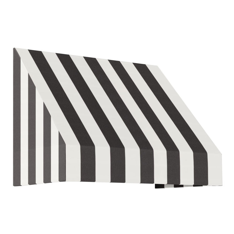 Auvent fixe en tissu acrylique New Yorker Awntech, H 31 po x l 52,5 po x P 24 po, Rayures noires et blanches