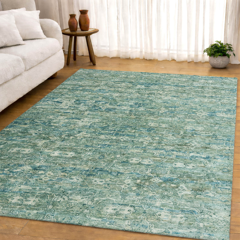 Premium Machine Washable Mayfield AMF2324 Ikat Rug, Teal, 8' x 10'
