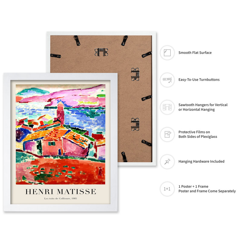 Henri Matisse - Vue de Collioure, H 11 po x l 14 po, Affiche, Encadrement blanc