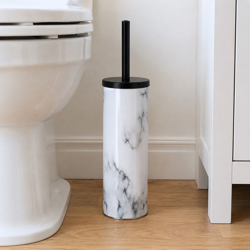Ensemble de porte-brosse de toilette Carrara Noir, aspect marbre, housse hygiénique, 15,2 po