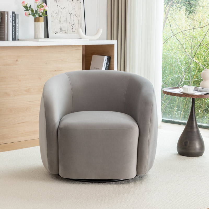 Arrun Velvet Swivel Barrel Chair, Gray