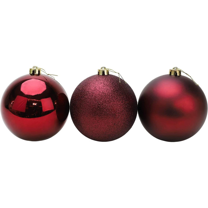 Christmas Baubles 3 Pack, Shatterproof Tree Decorations with Glitter, Matte and Shiny Finishes, 15cm H x 15cm W x 15cm D