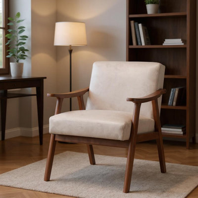 Mid-Century Upholstered Guest Office Chair with Wood Frame and Armrests by Latitude Run