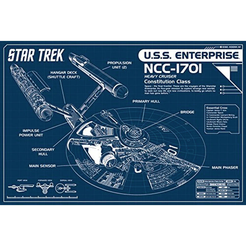 «Star Trek Uss Enterprise Blueprint NCC», reproduction d'impression sur papier, H 24 po x l 36 po x P 0,1 po