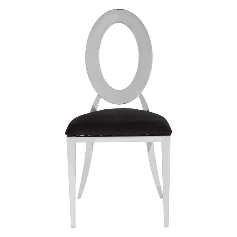 Manville 43cm H Velvet Upholstered Metal King Louis Back Side Chair, Silver
