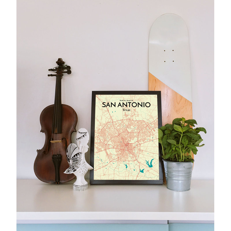 «San Antonio City Map», reproduction d'impression sur affiche en beige, H 36 po x l 24 po