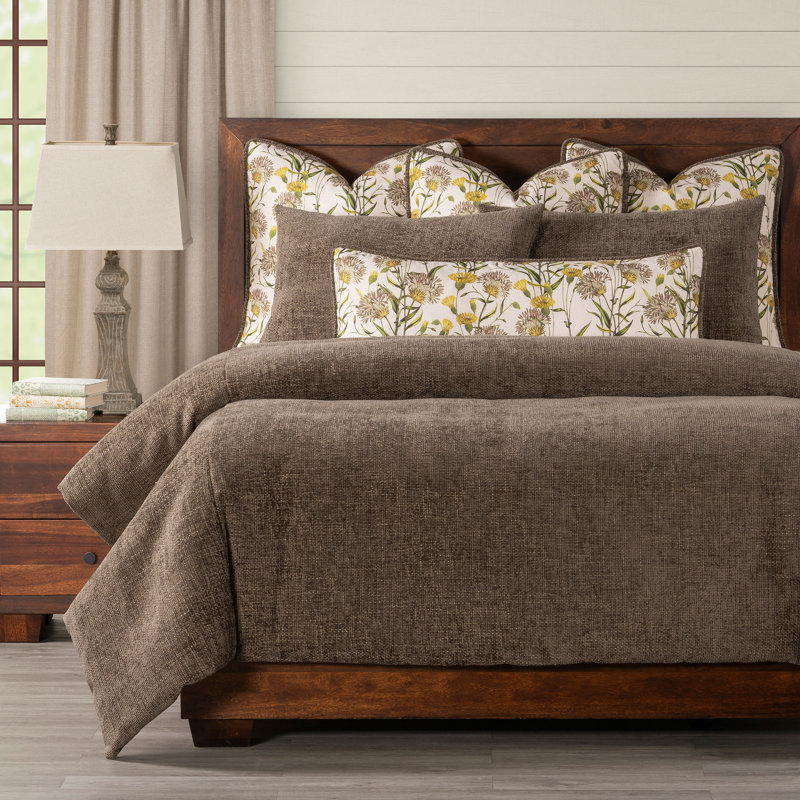 Brown Chenille Reversible Duvet Cover & Insert Set, Twin Duvet Cover + 1 Sham + 1 Pillow