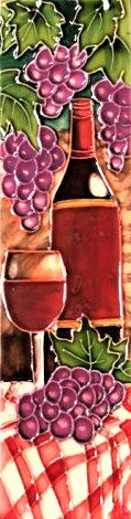 Decorative Wooden Wine Box Holder with Ceramic Tile - Red Wine on Red Table Cloth Design