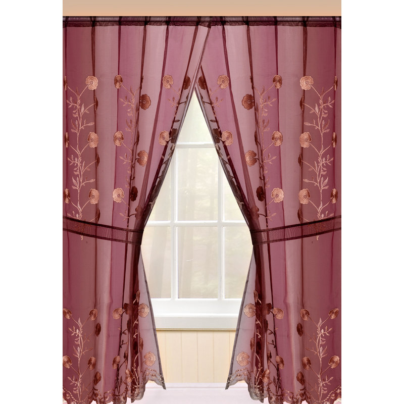 Sherer Sheer Curtain Single Panel, Burgundy