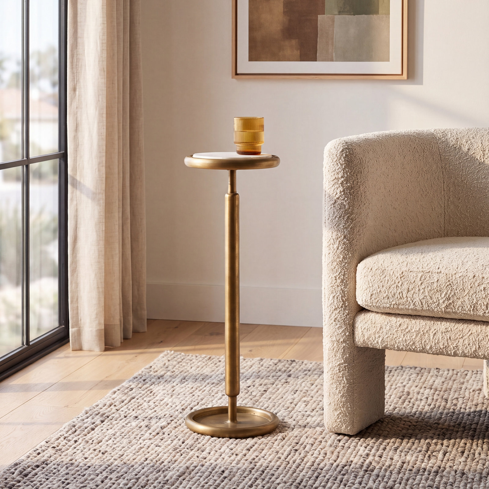 Connor 9" Genuine Marble End Table, Antique Brass