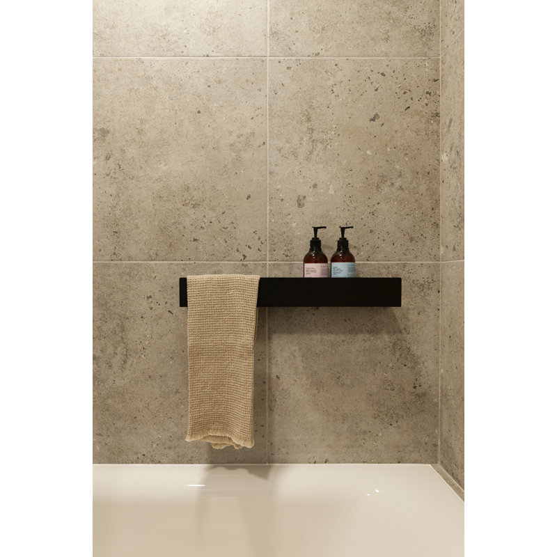 LAVANDA Metal Floating Shelf with Towel Bar, Black, 8cm H x 60cm W x 6cm D