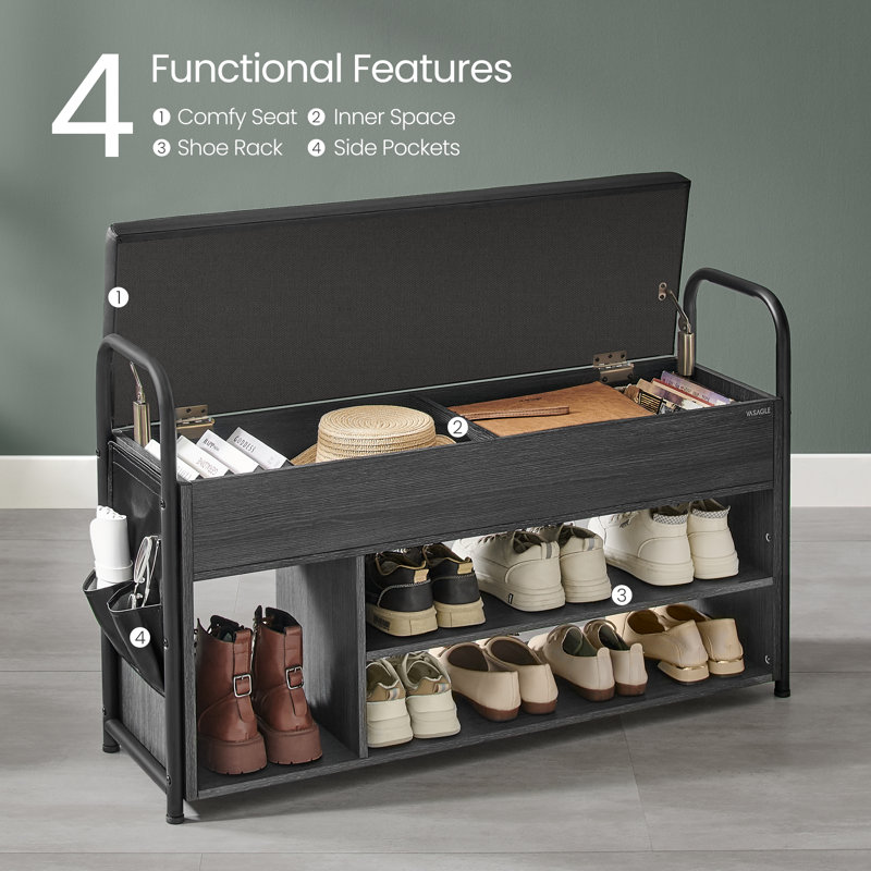 8 Pair Shoe Storage Bench with Hidden Storage, Black
