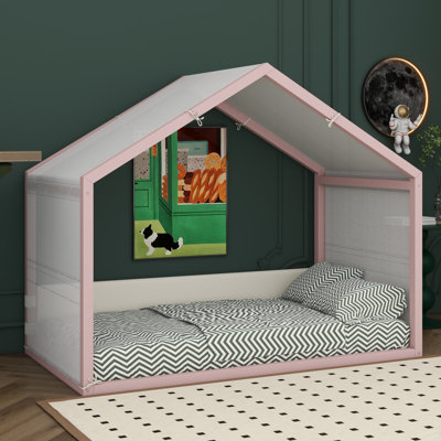 Lit à baldaquin capitonné avec panneaux latéraux en velours et baldaquin en lin respirant, lit plateforme rembourré pour chambre à coucher ou chambre d'amis