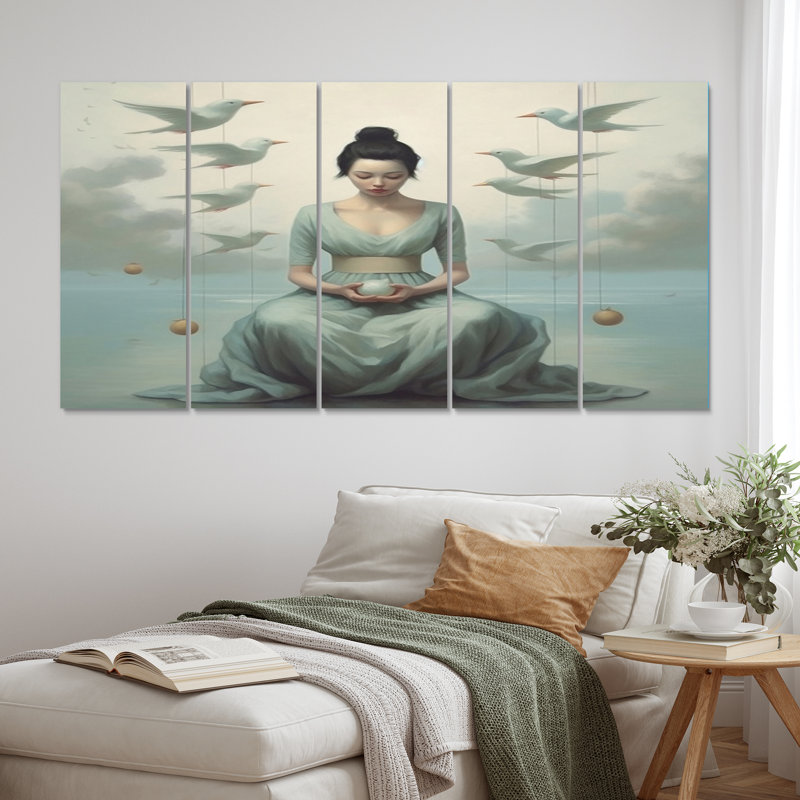 Mindfulness Grace Woman Nature Meditation - impression sur toile de méditation - 5 panneaux égaux