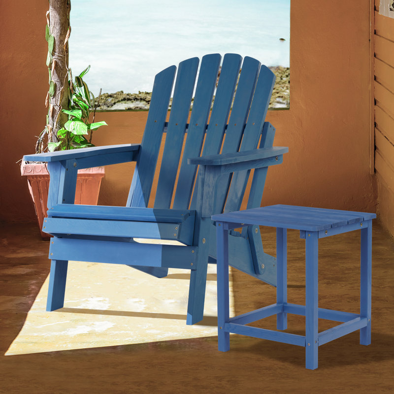 Chaise de patio bleue en bois massif avec option pliable - pour le jardin, la cour, le porche, la terrasse de la piscine, confortable en terrasse