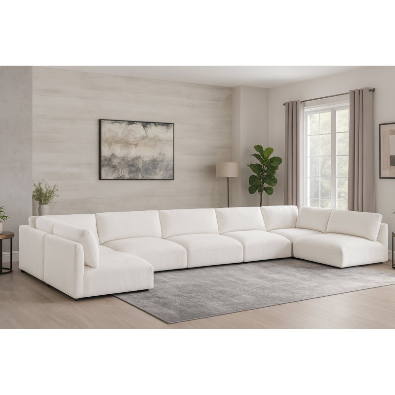 Canapé modulaire réversible en coin Hyrie, Tissu crème en polyester